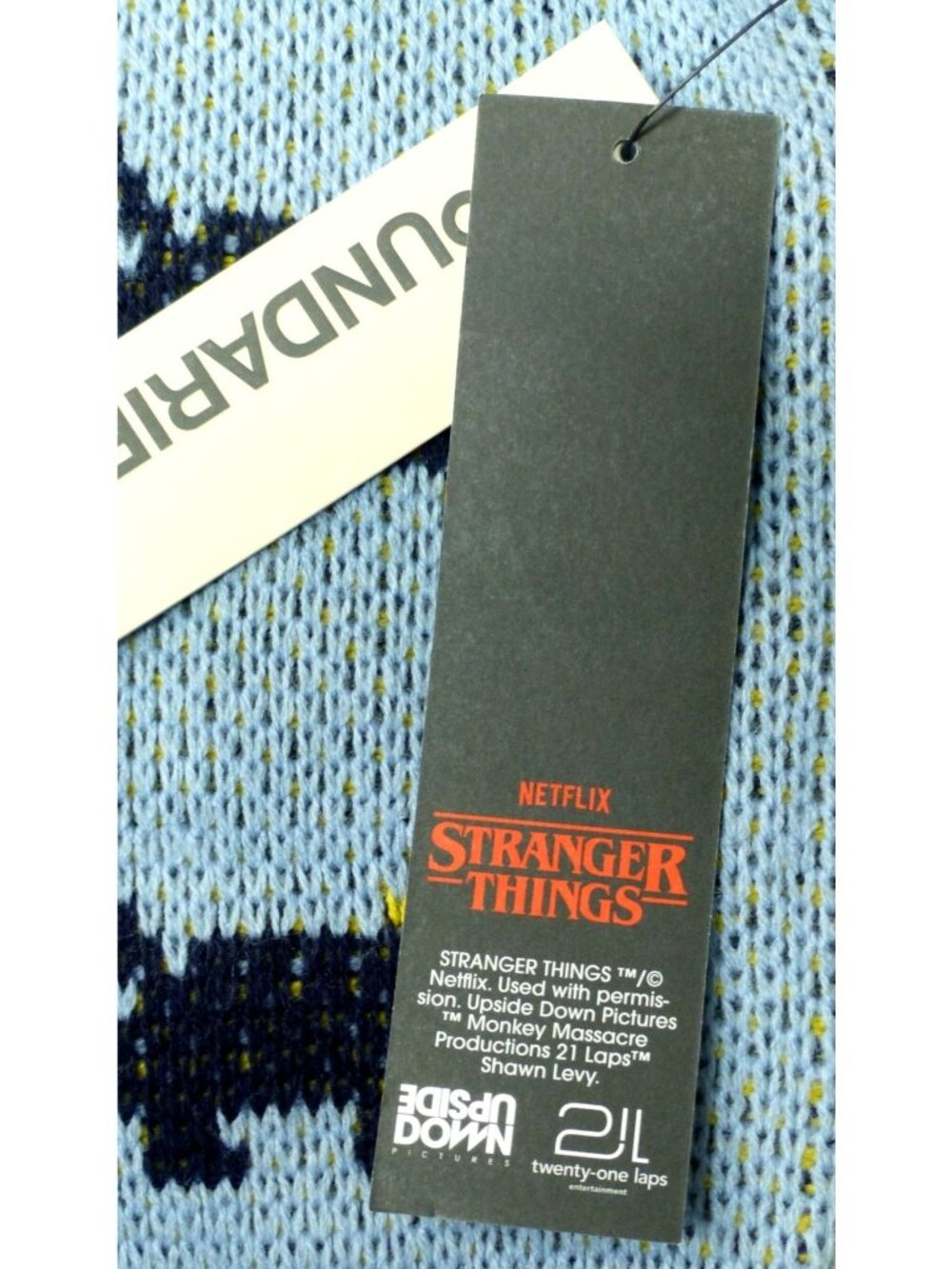 NWT Stranger Things No Boundaries Scottie Dog Sweater Blue M Netflix Ribbed Knit - Picture 12 of 15